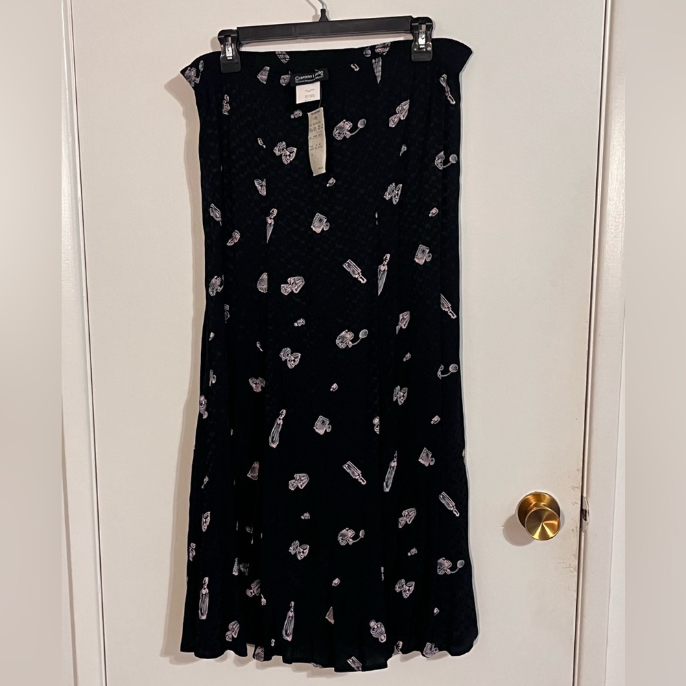 Carole Little Black Maxi Skirt with Perfume Bottle Pattern NWT